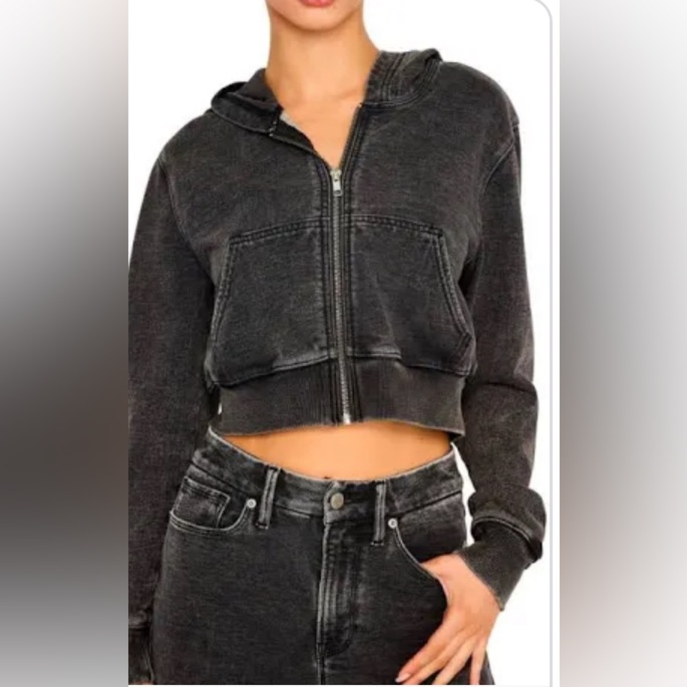 Good American jeanius Charcoal Cropped Hoodie